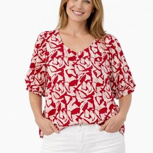 Cece Puffed Sleeve Pink and White Top Size XL